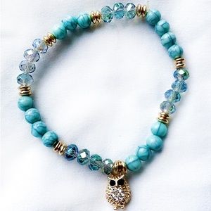 Turquoise and Gold Owl Bracelet